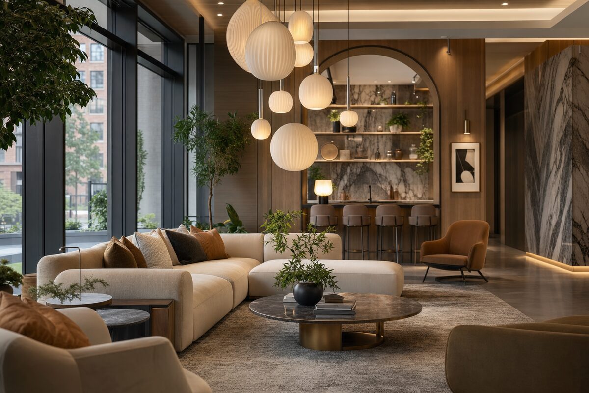 Modern luxury multifamily lobby